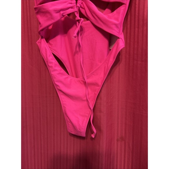 #8516 NEON PINK ONE PIECE SWIMSUIT SEXY DEEP NECKLINE SIZE XL CHYRll POPULAR - Picture 3 of 6
